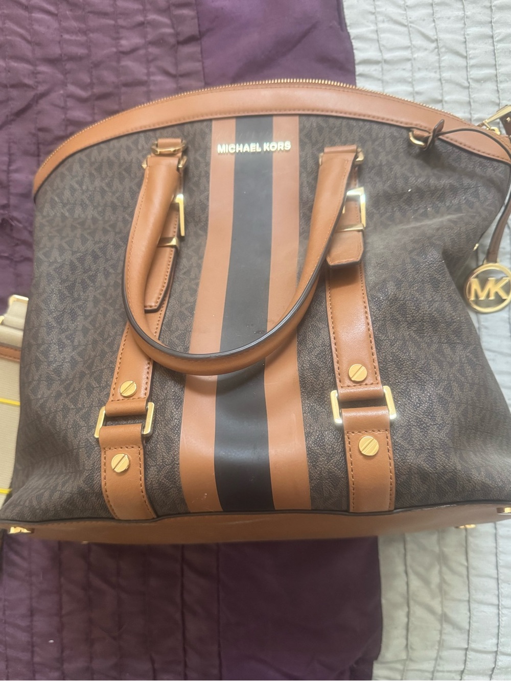 Michael Kors Bedford Travel Large Logo Stripe Tote